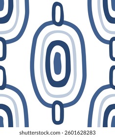 Modern navy concentric circles within each other, blues on white ground, seamless repeat