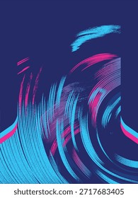 Modern navy design with vibrant cyan and magenta circular brush strokes. Perfect for dynamic sports jerseys, artistic streetwear, and creative sublimation apparel.