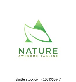 Modern negative space of leaf and triangle nature logo icon vector template on white background