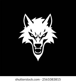 Modern negative space logo featuring an intense silhouette of an angry wolf, designed with sharp angles and bold contrast. This eye-catching design is perfect for logos, branding, sports mascots