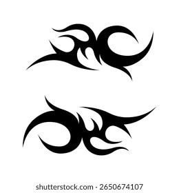 Modern neo tribal tattoo design featuring bold, black symmetrical shapes and sharp abstract curves