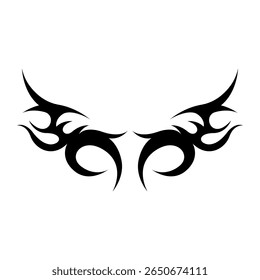 Modern neo tribal tattoo design featuring bold, black symmetrical shapes and sharp abstract curves