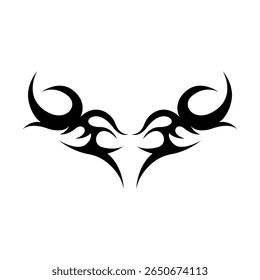 Modern neo tribal tattoo design featuring bold, black symmetrical shapes and sharp abstract curves