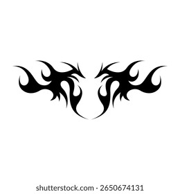 Modern neo tribal tattoo design featuring bold, black symmetrical shapes and sharp abstract curves