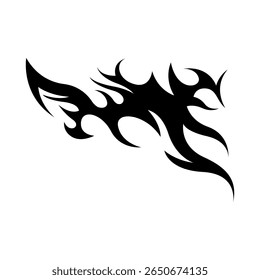 Modern neo tribal tattoo design featuring bold, black symmetrical shapes and sharp abstract curves