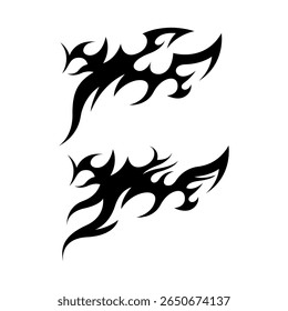 Modern neo tribal tattoo design featuring bold, black symmetrical shapes and sharp abstract curves