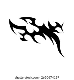 Modern neo tribal tattoo design featuring bold, black symmetrical shapes and sharp abstract curves