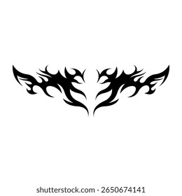 Modern neo tribal tattoo design featuring bold, black symmetrical shapes and sharp abstract curves