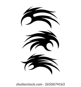 Modern neo tribal tattoo design featuring bold, black symmetrical shapes and sharp abstract curves