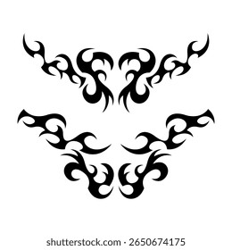 Design moderno de tatuagem neotribal com formas simétricas negras e negras e curvas abstratas afiadas