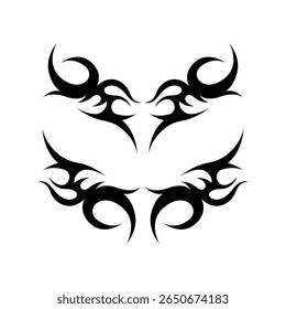 Modern neo tribal tattoo design featuring bold, black symmetrical shapes and sharp abstract curves