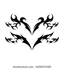 Modern neo tribal tattoo design featuring bold, black symmetrical shapes and sharp abstract curves