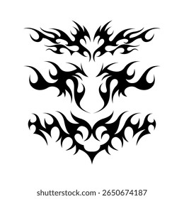 Modern neo tribal tattoo design featuring bold, black symmetrical shapes and sharp abstract curves