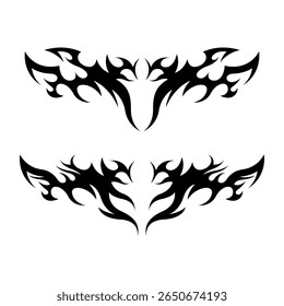 Modern neo tribal tattoo design featuring bold, black symmetrical shapes and sharp abstract curves