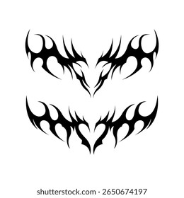 Modern neo tribal tattoo design featuring bold, black symmetrical shapes and sharp abstract curves