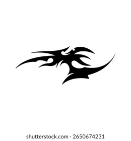 Modern neo tribal tattoo design featuring bold, black symmetrical shapes and sharp abstract curves