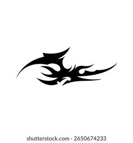 Modern neo tribal tattoo design featuring bold, black symmetrical shapes and sharp abstract curves
