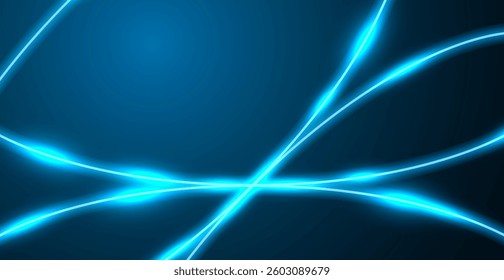 Modern Neon Blue Line on Dark Background. Technology Wallpaper. Futuristic. Abstract Business Banner