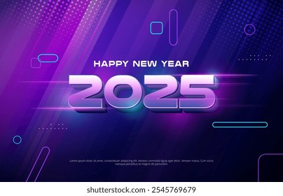 Modern neon coloured new year 2025 background design. Vector holiday template for greeting card, banner, party and social media.