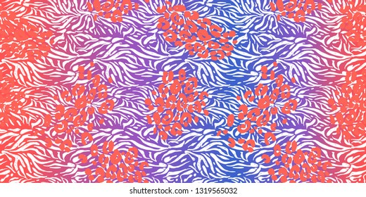 Modern neon multicolored textured background. Textured animal skin. Coral color seamless pattern.