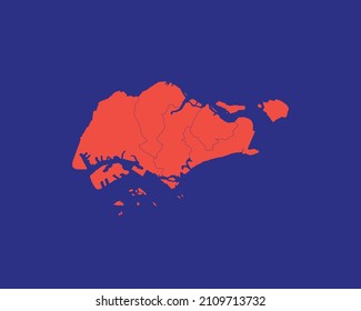 Modern Neon Orange Color High Detailed Border Map Of Singapore, Isolated on Blue Background Vector Illustration