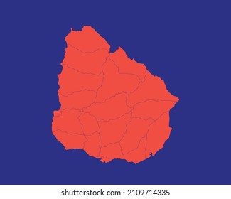 Modern Neon Orange Color High Detailed Border Map Of Uruguay, Isolated on Blue Background Vector Illustration