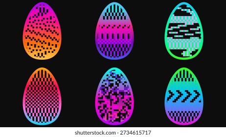 Modern Neon Pixel Easter Eggs Set