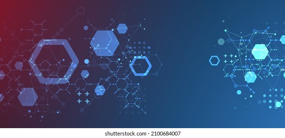 La ciencia moderna del neón o la tecnología en el fondo abstracto usando formas hexagonales. Vector.