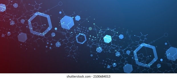 Modern neon science or technology abstract background using hexagonal shapes. Vector.