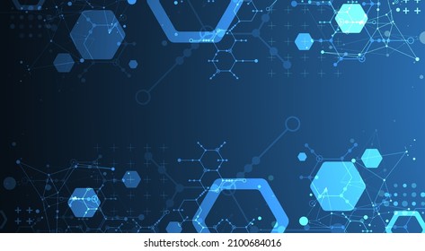 Modern neon science or technology abstract background using hexagonal shapes. Vector.