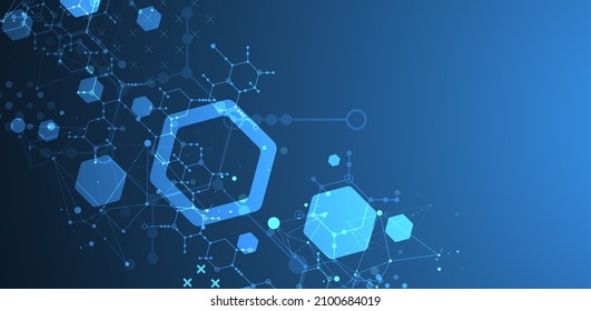 La ciencia moderna del neón o la tecnología en el fondo abstracto usando formas hexagonales. Vector.
