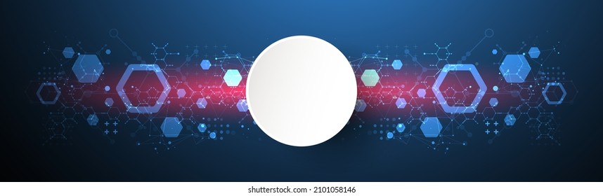 La ciencia moderna del neón o la tecnología en el fondo abstracto usando formas hexagonales. Vector.