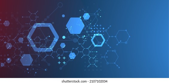 Modern neon science or technology abstract background using hexagonal shapes. Vector.