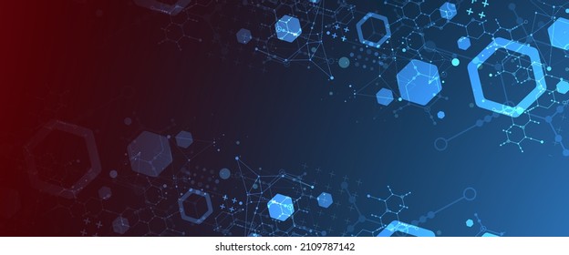 La ciencia moderna del neón o la tecnología en el fondo abstracto usando formas hexagonales. Vector.
