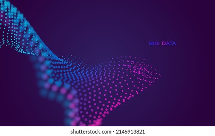 Modern neon technology and science big data vector. Halftone blue and purple dots background. 