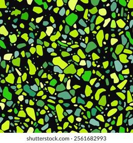 Modern Neon Terrazzo Inspired Seamless Vector Design with Bold Green and Yellow Accents on Black