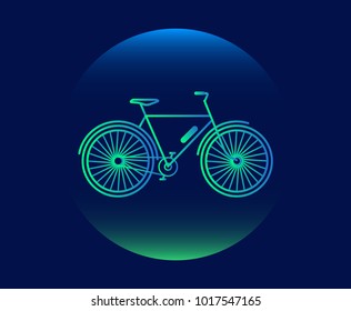 Modern Neon Thin Icon of bicycle on Blue Background. Vector isolated illustration