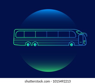 Modern Neon Thin Icon of bus on Blue Background. Vector isolated illustration