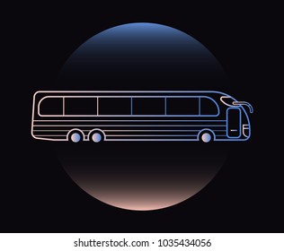 Modern Neon Thin Icon of bus on Black Background. Vector isolated illustration