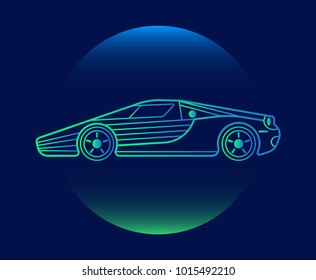 Modern Neon Thin Icon of car on Blue Background. Vector isolated illustration