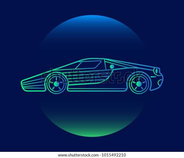Modern Neon Thin Icon of car on Blue\
Background. Vector isolated\
illustration