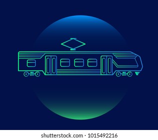 Modern Neon Thin Icon of electric train on Blue Background. Vector isolated illustration