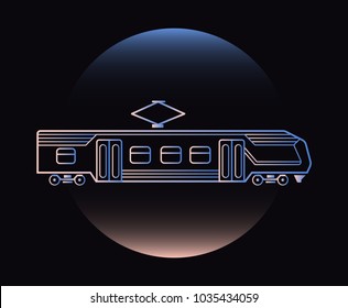 Modern Neon Thin Icon of electric train on Blackckground. Vector isolated illustration