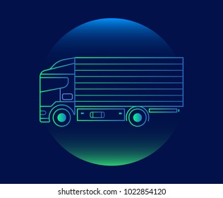 Modern Neon Thin Icon of lorry on Blue Background. Vector isolated illustration