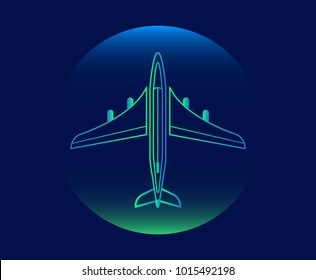 Modern Neon Thin Icon of plain on Blue Background. Vector isolated illustration