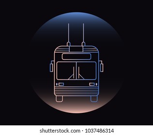 Modern Neon Thin Icon of trolleybus on Black Background. Vector isolated illustration