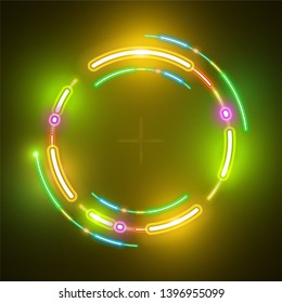 Modern neon vector banner. Rounded glowing banner.