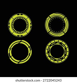 Modernos Elementos de interfaz circular amarillo neón sobre un elegante fondo negro, perfectos para agregar un toque futurista a proyectos digitales