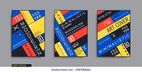 Modern Neoplasticism style posters. Mondrian style geometric composition. Vector banners design