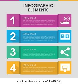 Modern net infographic template. infographic design with net icons includes share, router. can be used for presentation, diagram, annual report, web design. 